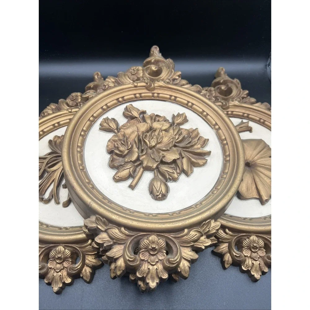 Set‎ Of 4 VTG 70's Dart Syroco Gold Plastic Floral Design Old Hollywood Wall Art